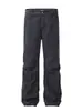 Jeans Lavados de Pierna Recta Ligeramente Acampanada con Pliegues Estilo Americano para Hombre, Nuevos de Primavera y Otoño, Holgados, Casuales, Tipo Cargo, Modernos