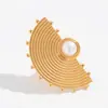 Europa y Estados Unidos anillos de aleación exagerados irregulares de pluma anillo de viento ins anillos geométricos incrustados de perlas