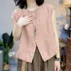 Moda de Verano 2025 Elegante Cuello Redondo Top de Botones Sencillo Gris Azul Marino Beige Rosa Sin Mangas Cepillado