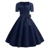 L 6002 Vestido Retro Anos 50 Feminino Amazon Hepburn Gola Quadrada Manga Curta Cor Natural Cinto Cintura Marcada Barra Larga Poá