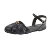 Versión de Piel de Oveja~Zapatos Romanos Transpirables con Calado de Camelia para Mujer, Zapatos Cerrados Versátiles de Verano para Exteriores, Sandalias Retro de Correa Única