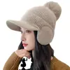 Gorro de invierno para mujer, tejido a mano, con forro polar, grueso, cálido y resistente al viento, de lana, con protección para las orejas.