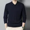 Suéter de Punto de Lana de Solapa Fino de Alta Gama para Hombre para Hombres Jóvenes y de Mediana Edad de Color Puro Suéter Base Camisa Polo