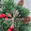 Corona de Navidad. Pinos de PVC con Piñas Blancas y Bayas Rojas, 118 Piezas, Diámetro 23, Colgante de Pared Decorativo Decoración Navideña