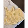 Pijama de mujer estilo ins minimalista a cuadros amarillos, camisola y shorts con encaje, conjunto de dos piezas, ropa de casa casual holgada para mujer