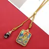 Colar Estilo Étnico Zakiram com Pingente Thangka Pequeno 2*3 de Aço Titânio com Contas Dzi de Xizang Pintado à Mão com Ouro Vida Passada e Vida Presente