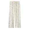 Pantalones de pijama de algodón de nuevo estilo para mujer, estilo fino de verano, pantalones de pierna ancha de gasa de doble capa estilo pastoral, pantalones holgados para casa que se pueden usar afuera