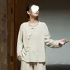Vestido de té retro estilo Zen de algodón y lino para mujer, nueva colección de otoño, top estilo chino con tapeta diagonal y cierre de botón, camisa de manga larga de ramio