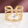 Anillo minimalista moderno con circonita hueca y apertura ajustable, joyería de anillo de cobre de moda y versátil, superventas transfronterizo