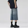 Nuevos shorts de mezclilla de verano para hombre y mujer, patrón de rayo azul retro americano desgastado, corte recto holgado, pantalones cropped, modernos