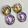 Brincos de Tarraxa Quadrados Grandes Coloridos Retro Exagerados Europeus e Americanos com Strass Grande Brincos de Temperamento de Luxo Leve de Alta Qualidade Joias de Orelha com Personalidade