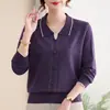 Suéter de Punto para Mujer con Solapa de Temperamento, Decorado con Pedrería Hot-Fix, Novedad Otoño 2026, Falso Dos Piezas, Holgado, Elegante, Capa Base