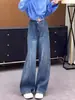 Jeans azules elegantes con pedrería y dobladillo curvo para mujer, nuevo estilo de verano, talla grande, adelgazantes para cuerpo tipo pera, pantalones casuales de pierna ancha