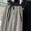 Atuendo Estilo Sal de Verano 2025, Falda de Botones Rayada Retro Ligera y Madura, Falda Casual Tipo Capullo de Algodón y Lino