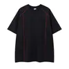 Ropa para Hombre Ins Retro Americano Camiseta Negra de Manga Corta con Hombro Caído, Estampado de Caballo en Racimo y Diseño de Letras, Peso Pesado Holgada Estilo High Street