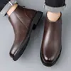 Botines Chelsea Estilo Británico para Hombre Casual de Negocios Tobilleros Piel Genuina Dr. Zapatos de Cuero Redondos de Tacón Bajo Nuevos para Hombre Martens