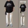 Traje casual de manga corta para hombre, estilo Hong Kong juvenil de verano, camiseta de moda con pantalones, conjunto de dos