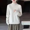 Suéter de punto 100% lana pura estilo minimalista con cuello medio alto para mujer, otoño e invierno, de alta gama, engrosado, cálido, suéter básico