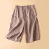 Shorts de Lino de Algodón para Mujer Verano Sueltos Delgados Transpirables Elastómero Cintura Alta Pierna Ancha Pantalones Combinables Adelgazantes Hasta la Rodilla Casuales
