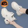Jinbukang Sports Shoes Feminino Primavera e Outono Novo Couro Macio Interior Elevação Fogo Sapatos Pai de Sola Grossa Celebridade da Internet Sapatos Casuais Brancos