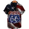 Camisa Masculina Nova 2023 AliExpress Transfronteiriça Camisa Retro Rua Nº 66 Camisa Havaiana de Manga Curta Impressa em 3D