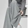 Calça Feminina Casual de Corte Solto para Outono e Inverno, Forrada com Lã, Cintura Alta, Cordão, Perna Reta, Caimento Fluido, Perna Larga, Calça Casual