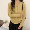 Suéter Feminino Novo Primavera 2025 Estilo Coreano Gola Redonda Crochê Vazado Cardigan Tricotado de Manga Longa Blusa Solta Feminina