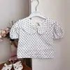 Camiseta de Manga Corta para Bebé Transpirable Hueca Cuello de Muñeca Infantil para Niñas Estilo Coreano Floral Algodón 26 Verano