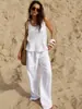 Conjunto de Moda Casual de Verano 2026 Europeo y Americano Transfronterizo con Top sin Mangas de Cuello en U y Pantalones Casuales de Color Sólido