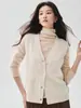 Cárdigan de cachemira ligero y elegante con cuello en V y botones para mujer, con un chaleco de punto jacquard, diseño sin mangas, perfecto para usar en capas e ideal para el invierno