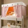 Cama litera de dormitorio estilo encaje para estudiantes cremallera universal floral fresca a prueba de mosquitos cama individual retráctil cortina blackout fuerte