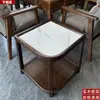 Mesa de té de mahjong en forma de abanico, estante de almacenamiento de madera maciza y losa de piedra para hotel, juego de té para sala de ajedrez y cartas, mesa de té anti-quemaduras para sala de té