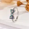 Serie Popular de Colores Transfronterizos Tesoro, Anillo de Zirconia con Lazo de Lujo de Alta Gama, Anillo Dulce y Fresco para Dedo Índice para Mujeres