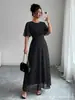 Vestido de Punto de Manga Larga para Mujer Tallas Grandes, Color Sólido, Cuello Redondo, Lunares, Corte Holgado, Adelgazante, Vestido de Gala Transfronterizo