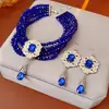 Set de Pendientes y Collar de Flor Incrustada de Diamantes, Estilo de Moda Retro Europeo y Americano, Cadena para la Clavícula, Joyería de Lujo Ligero y de Alta Gama al por Mayor