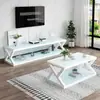Mueble de TV para sala de estar con vidrio templado, combinación simple y moderna de mesa de centro y mueble de TV, mesa de centro pintada de arte en hierro