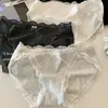 Calzones de algodón puro para niñas, de corte alto, transpirables, sexys, con ribete de encaje, de tiro bajo, entrepierna antibacteriana, calzones para mujer