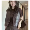 Chaleco ajustado de cuero sintético estilo europeo para otoño temprano para mujeres petite, chaleco corto de cuero encerado al aceite, versátil y adelgazante, chaleco de cuero PU para mujer
