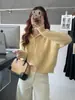 Suéter con capucha de color caramelo para usar como prenda exterior, nuevo otoño e invierno, holgado, casual, top de punto estilo coreano para mujer