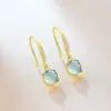 Aretes Redondos de Jadeíta Azul Agua Grado A Natural, Tipo Hielo de Jade, Aretes Dorados de Alta Gama a la Moda, Regalo del Día de la Madre