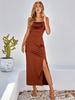 2023 primavera e verão Amazon comércio exterior casual moda feminina europeia e americana nova cor sólida split sling dress mulheres