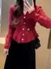 Cardigan de Punto Chic Lujoso Pequeño Estilo Francés para Mujer 2026 Otoño Invierno Nuevo Diseño con Sentido Cuello en V Suéter Abrigo con Volantes