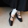 Zapatos Vintage Cruz con Lazo Nariz de Cerdo Nuevos Primavera y Verano con Falda Talla Baja Talla Cuero Tacón Grueso Mary Jane
