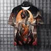 Verão Moda Masculina Camiseta Cool Tatuagem Samurai Casual Estampa 3D Hip Hop Gola Careca Camiseta Top