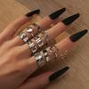 Anillo de Set para Mujer de Moda Personalizado de Lujo Ligero Estilo Ins Hueco Amor Mariposa Media Luna Estrella de Cinco Puntas Patrón Diamante Luz de Carretera