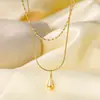 Colar Exquisito de Aço Titânio de Camada Dupla Gota d'Água, Luxo Leve da Moda para Mulheres, Corrente Simples Personalizada para Clavícula, Colar de Gota d'Água Moderno e Estiloso