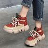 [9.9kg Pares, Se Pueden Colocar] Zapatos Romanos Baotou con Bloques de Color, Sandalias de Caña Alta con Cordones de Piel de Vacuno de Primera Capa y Suela Gruesa