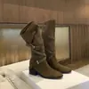 Novos estilos outono/inverno: Botas de montaria de 7cm de aumento de altura, perna longa, bico fino, com tiras cruzadas, salto grosso, de cano médio, Botas Western para mulheres