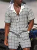 Camisa Cruzada Internacional para Hombre Traje de Cuadros Camisa Floral Casual para Hombre Camisa de Manga Corta con Solapa Estampada Traje