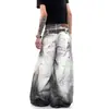 Jeans Estilo Americano com Estampa Digital 3D para Homens e Mulheres Design de Rua com Senso de Moda Calças de Perna Curva Marca Tendência Vibe Calças de Perna Larga Tendência